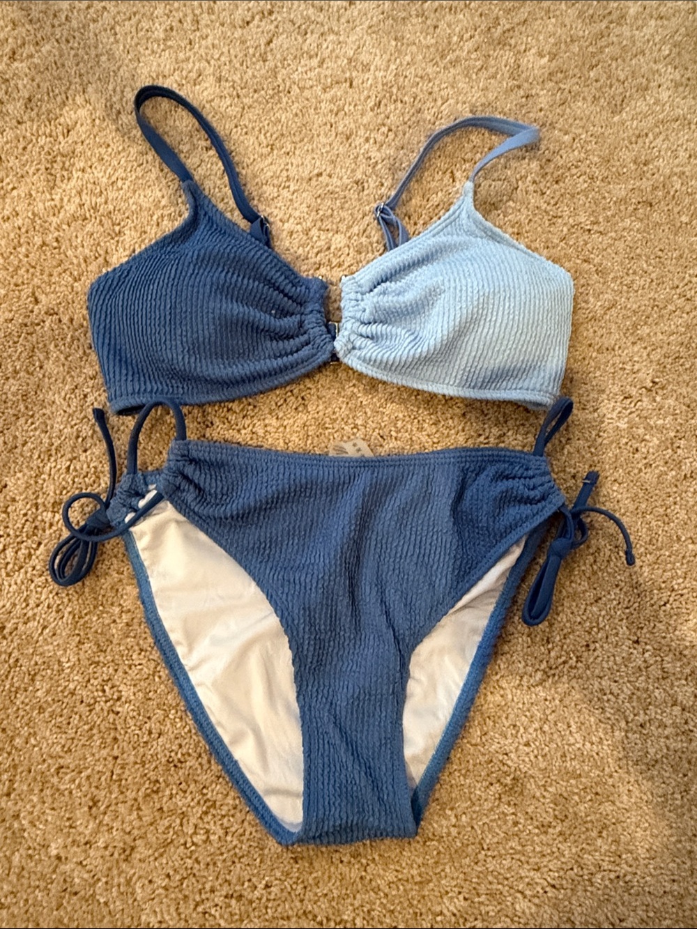 Two-Tone Blue Textured Women’s Bikini Set